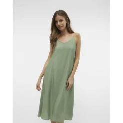 Robe longueur cheville col en v sans manches vert Lucy