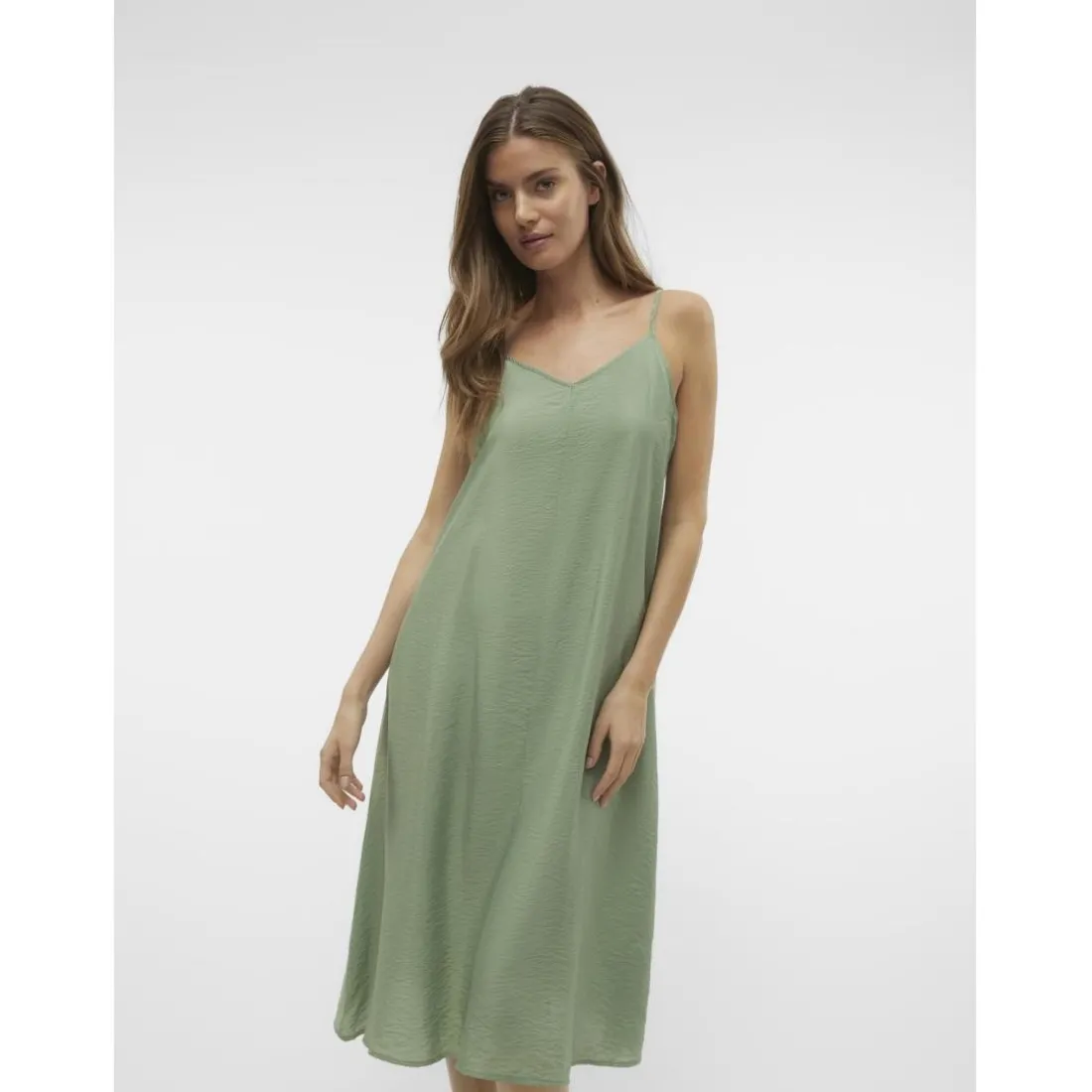 Robe longueur cheville col en v sans manches vert Lucy