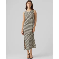 Robe longueur cheville col rond sans manches gris Meg en coton