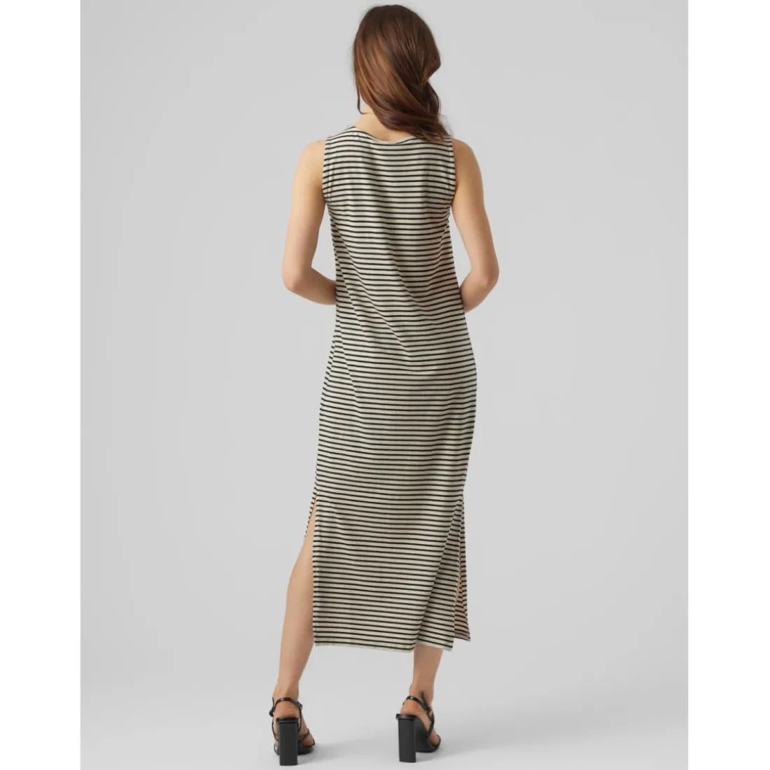 Robe longueur cheville col rond sans manches gris Meg en coton