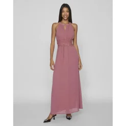 Robe longueur maxi dentelle féminine rose Uma