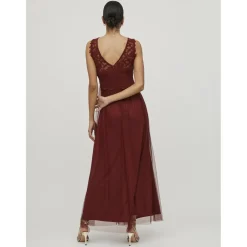 Robe longueur maxi dentelle féminine marron