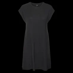 Robe longueur mini col rond manches courtes noir Isa en coton