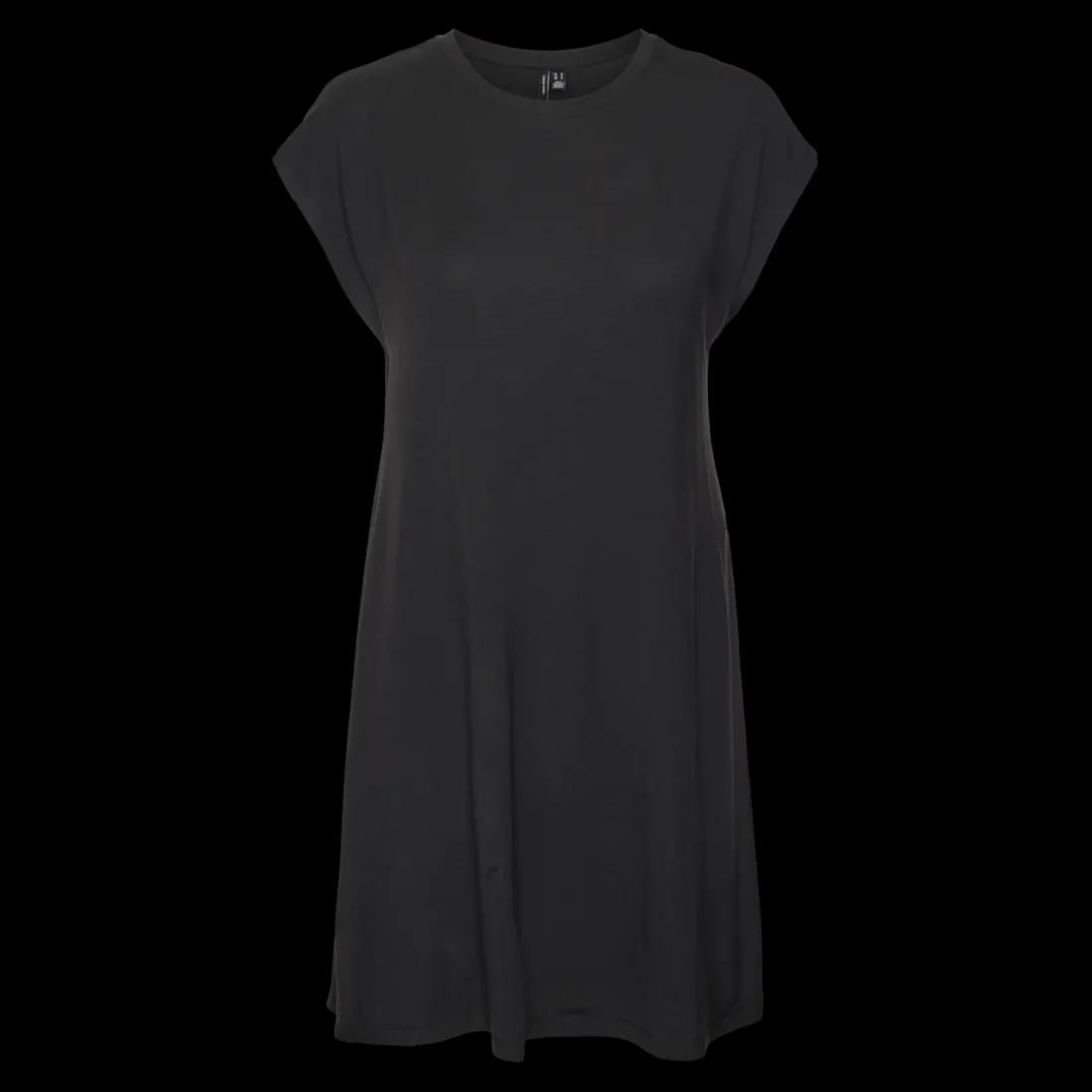 Robe longueur mini col rond manches courtes noir Isa en coton
