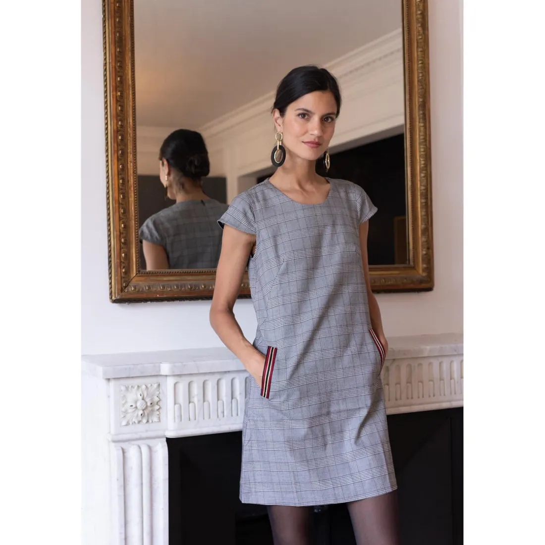 Robe manches courtes à carreaux Calla