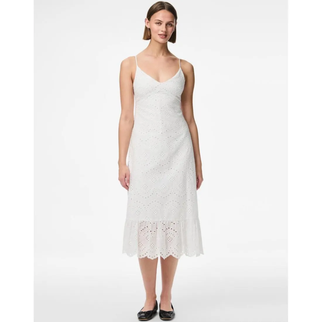 Robe manches courtes à motifs brodés Vilde blanc en coton Fern