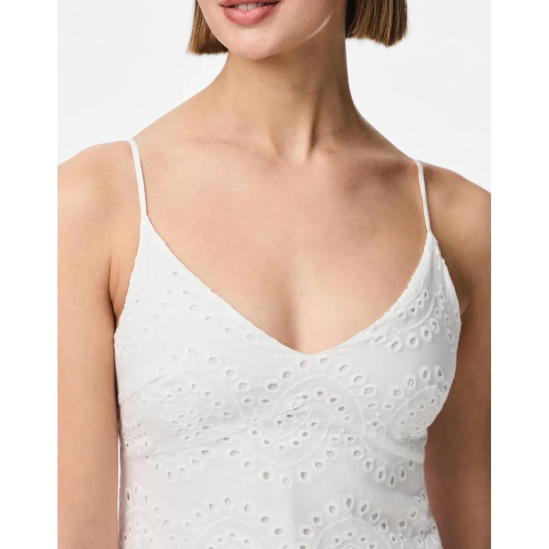 Robe manches courtes à motifs brodés Vilde blanc en coton Fern