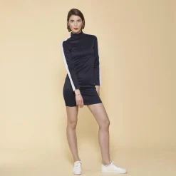 Robe manches longues bandes contrastées femme - Bleu