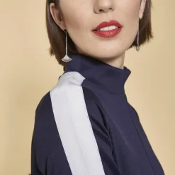 Robe manches longues bandes contrastées femme - Bleu