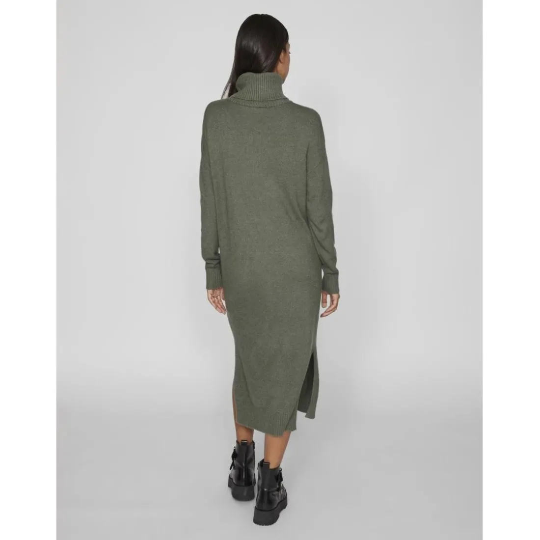 Robe midi manches longues en viscose vert Lou