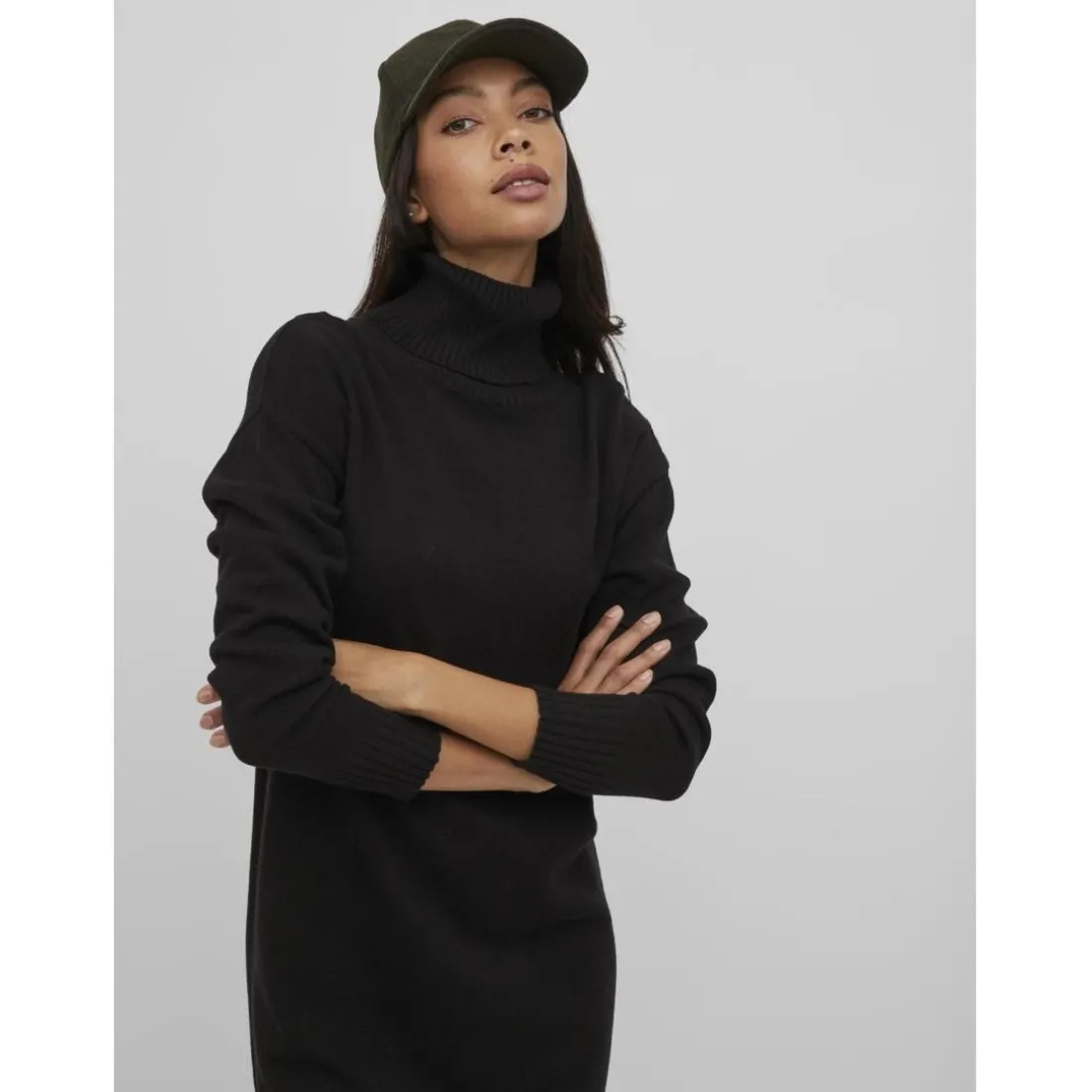 Robe midi manches longues en viscose noir Vale