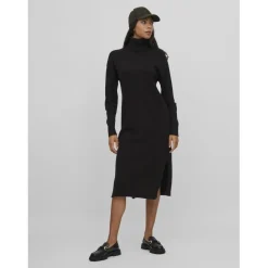 Robe midi manches longues en viscose noir Vale
