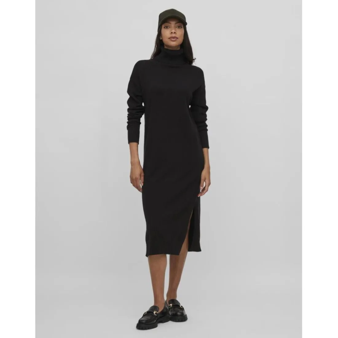 Robe midi manches longues en viscose noir Vale
