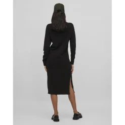 Robe midi manches longues en viscose noir Vale
