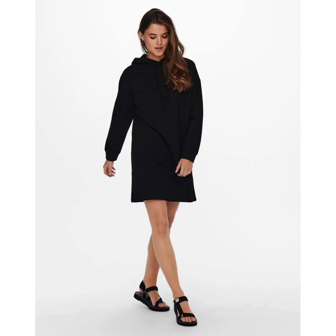 Robe molletonnée Sweat à capuche Manches longues noir