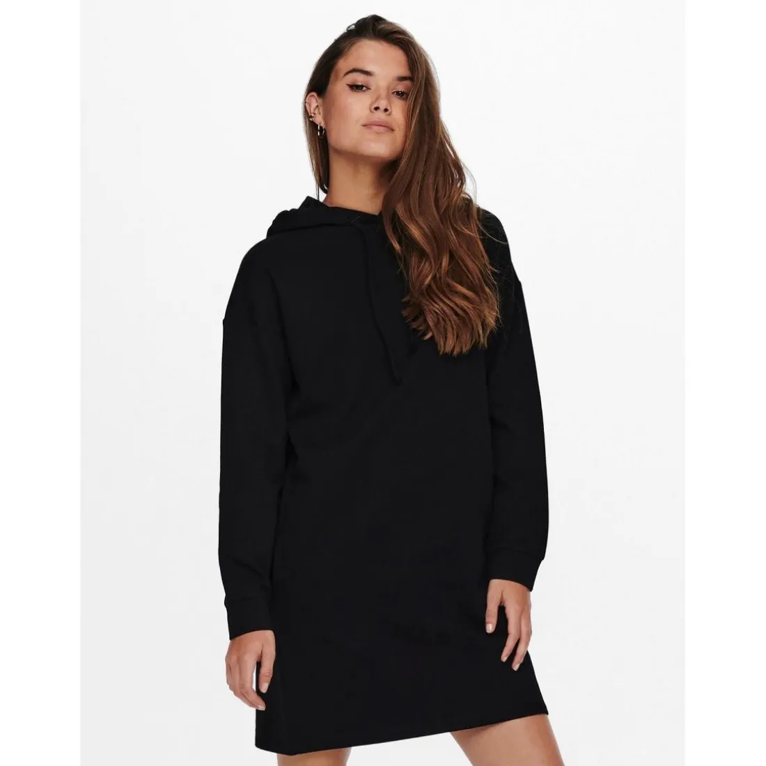 Robe molletonnée Sweat à capuche Manches longues noir