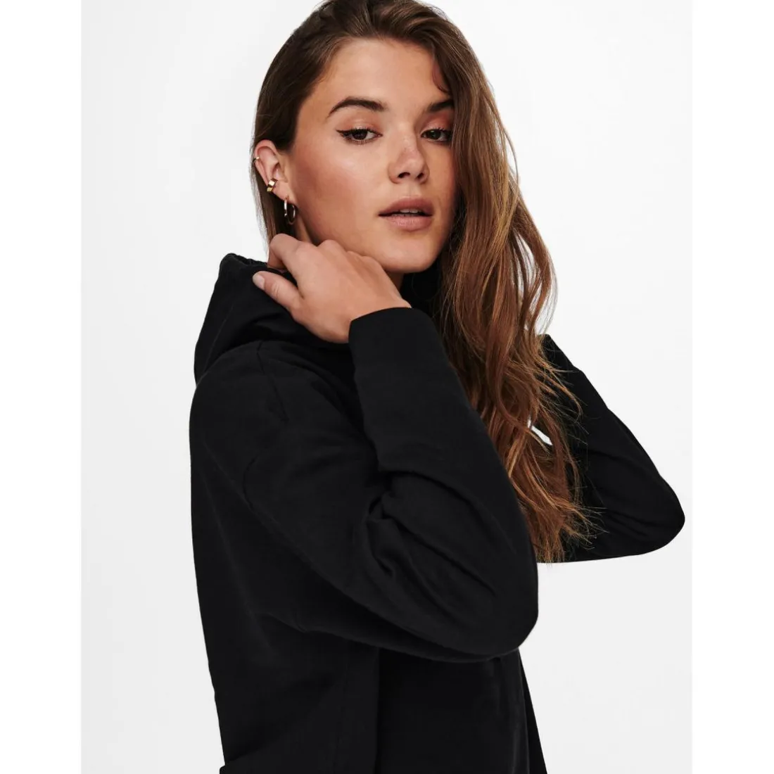 Robe molletonnée Sweat à capuche Manches longues noir