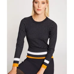 Robe patineuse à bandes contrastantes bleu marine en viscose