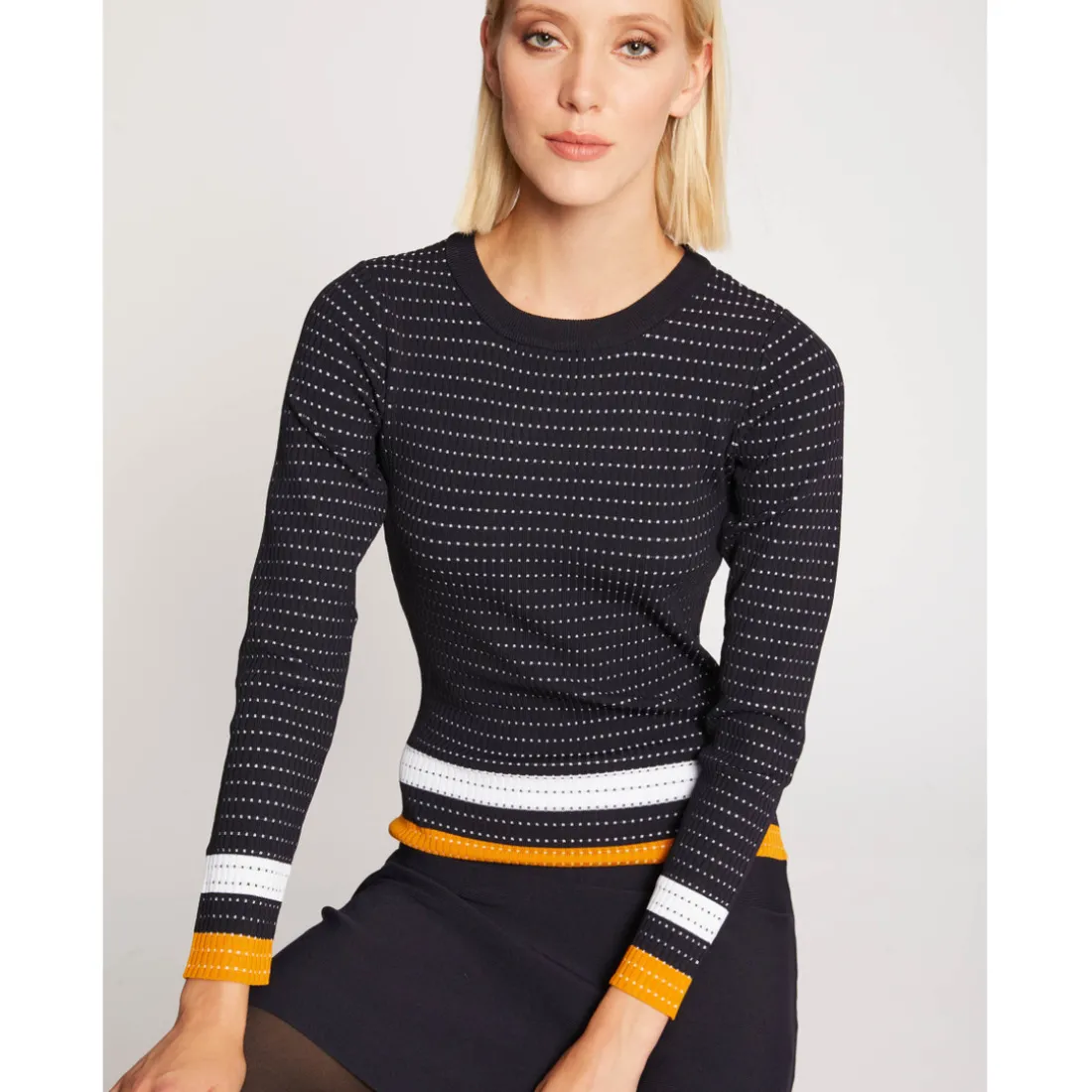 Robe patineuse à bandes contrastantes bleu marine en viscose