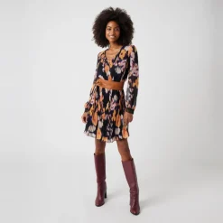 Robe plissée imprimée noir