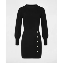 Robe pull ajustée avec boutons noir en viscose