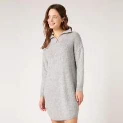 Robe pull courte col camionneur gris