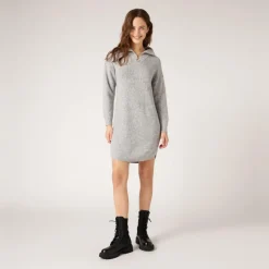 Robe pull courte col camionneur gris