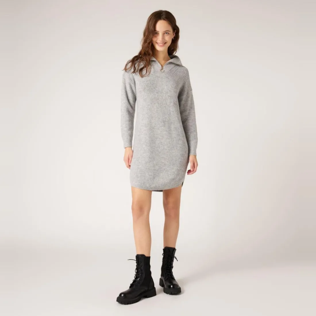 Robe pull courte col camionneur gris