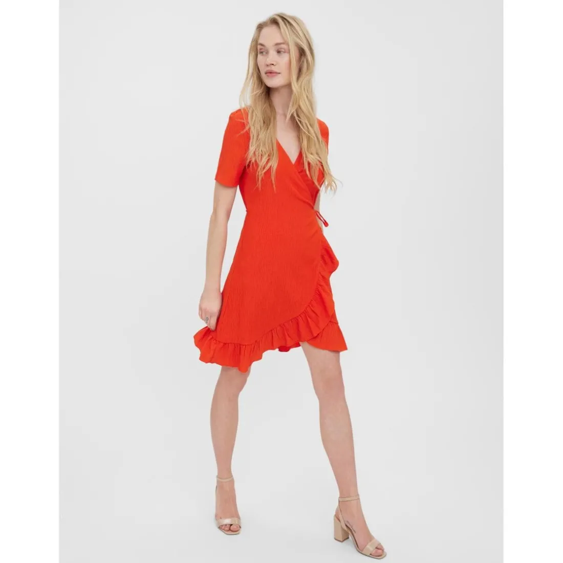Robe Regular Fit Col rond Manches courtes orange