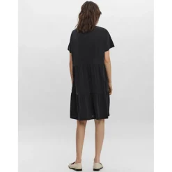Robe Relaxed Fit Col rond Manches 3/4 Au-dessus du genou noir en coton modal