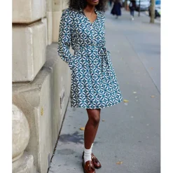 Robe RUKA geo en viscose bleu