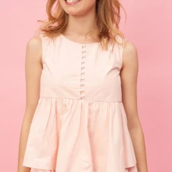 Robe sans manche 2 volants effet plissé femme - Rose