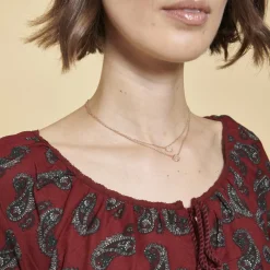 Robe-tunique col caftan avec dentelle manches 3/4 élastiquées femme - Grenat violet