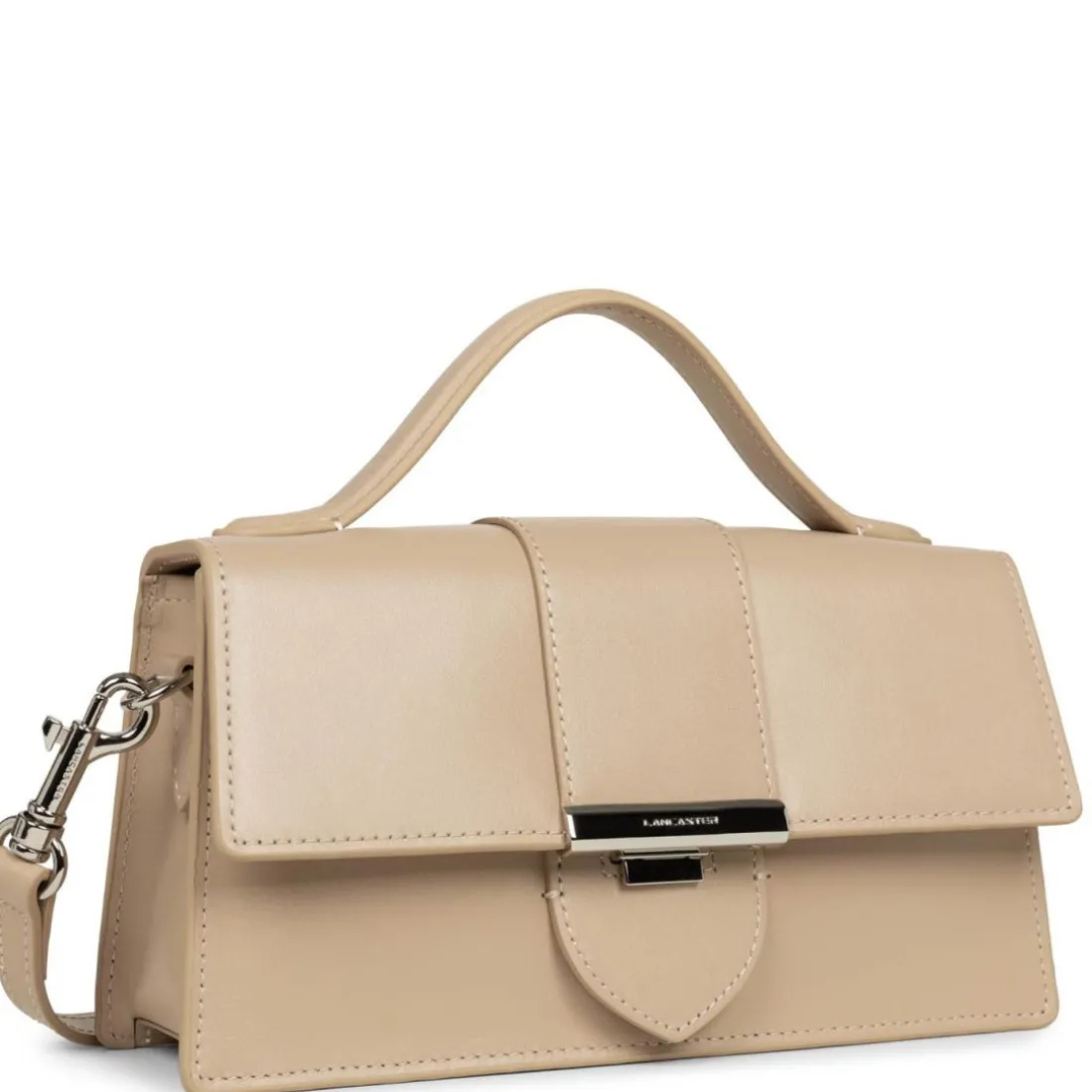 Sac baguette à rabat avec fermoir M Paris Ily beige foncé en cuir