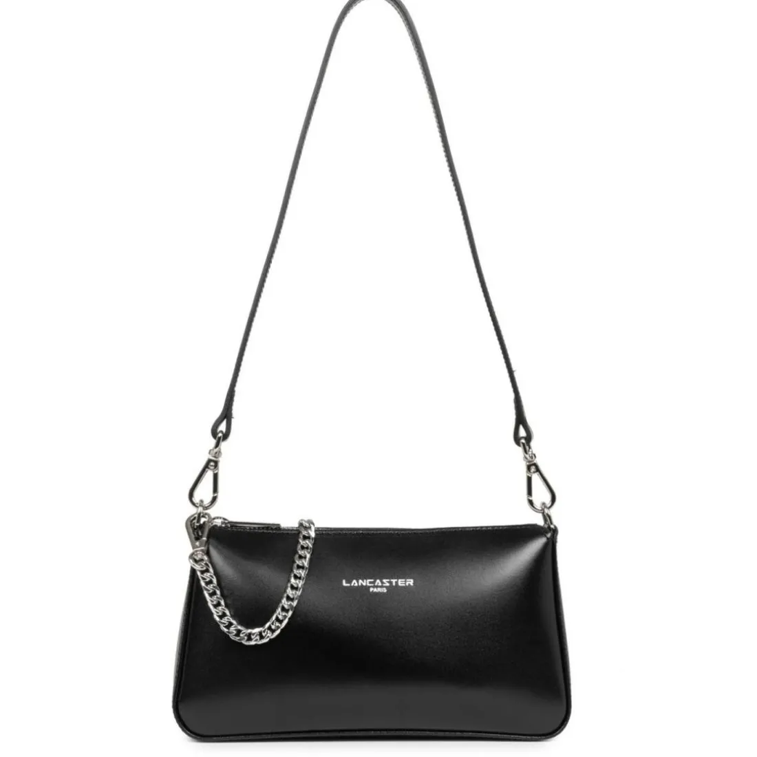 Sac bandoulière zippée en cuir noir Suave Even