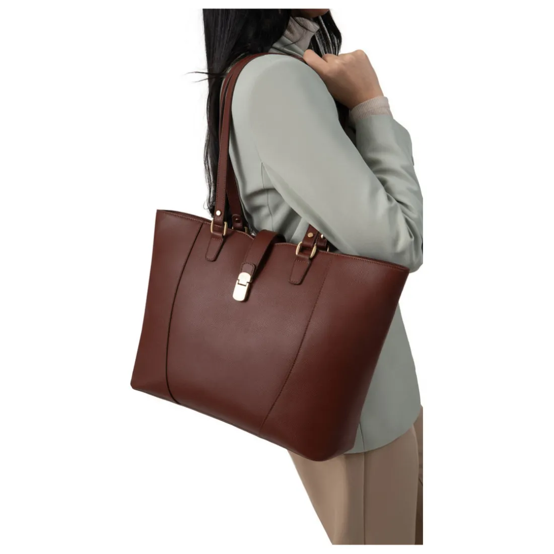 Sac cabas porté épaule A4 AUDE Marron Hope en cuir