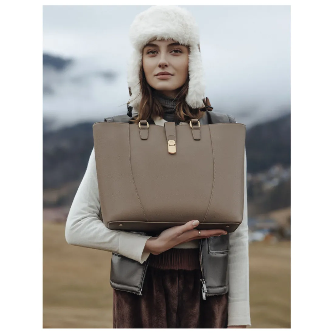 Sac cabas porté épaule A4 AUDE Taupe Zoé Eden