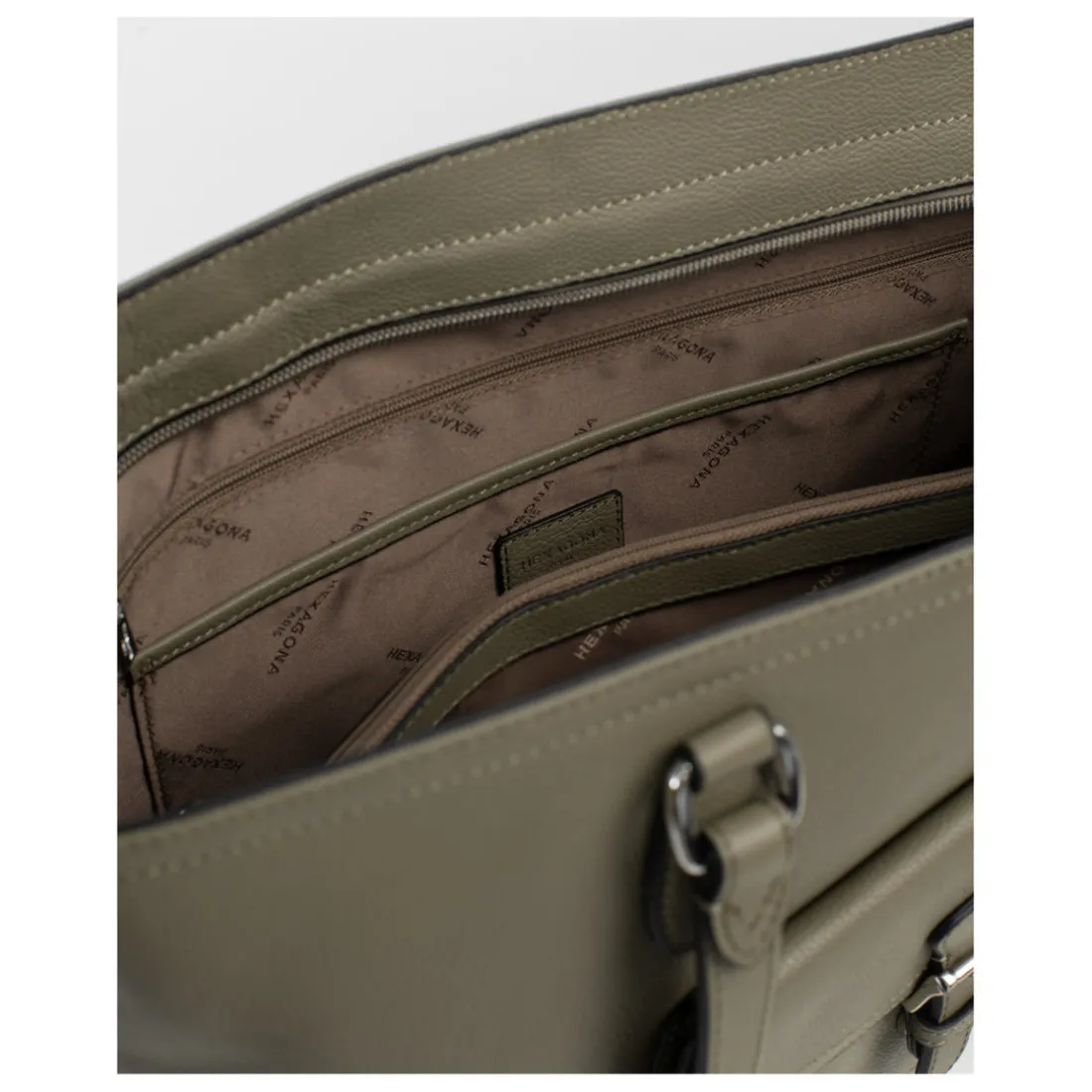 Sac cabas porté épaule A4 MIRABELLE Olive en cuir Anya