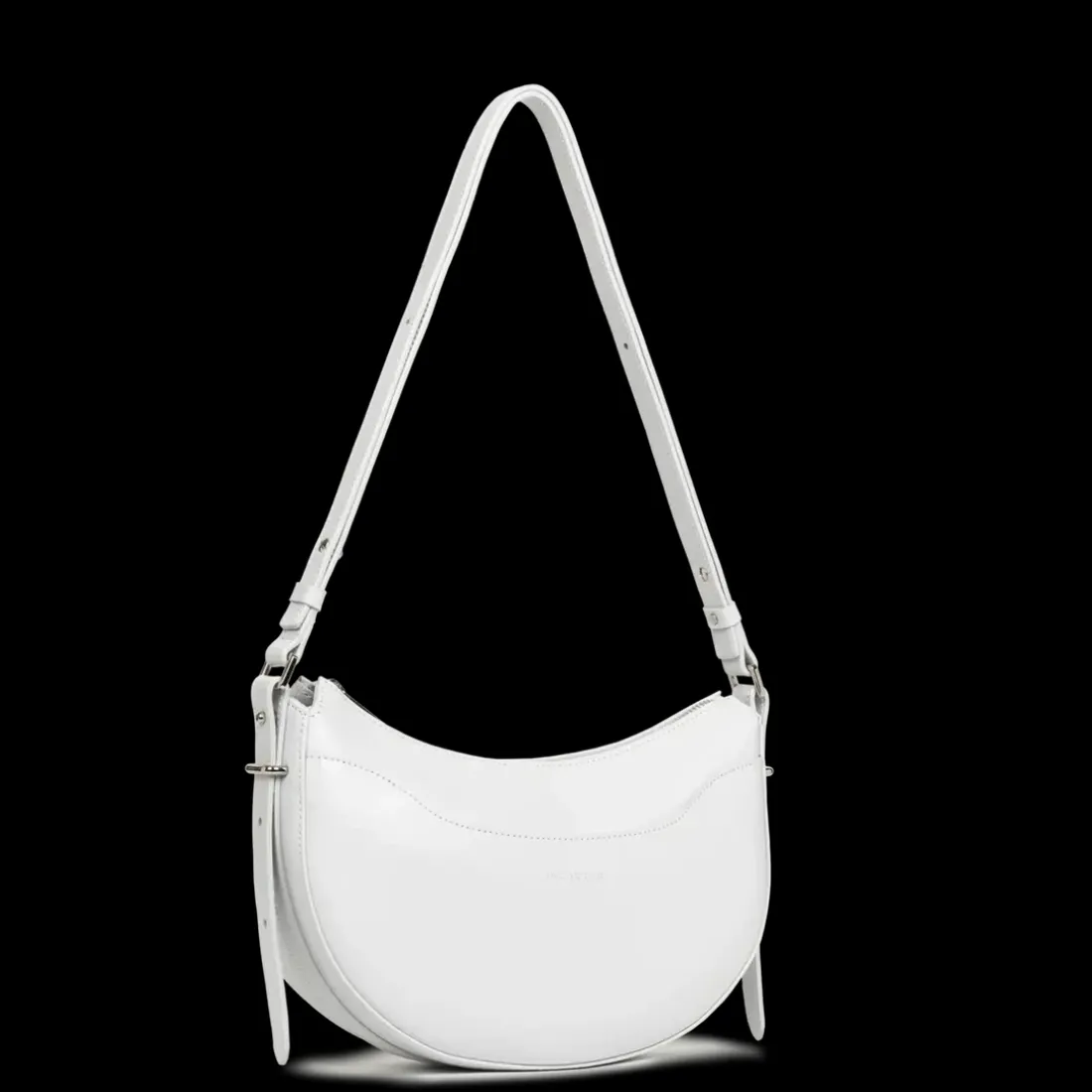 Sac demi lune Zippé Suave Ace Gris clair en cuir