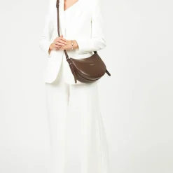 Sac demi lune Zippé Suave Ace marron en cuir