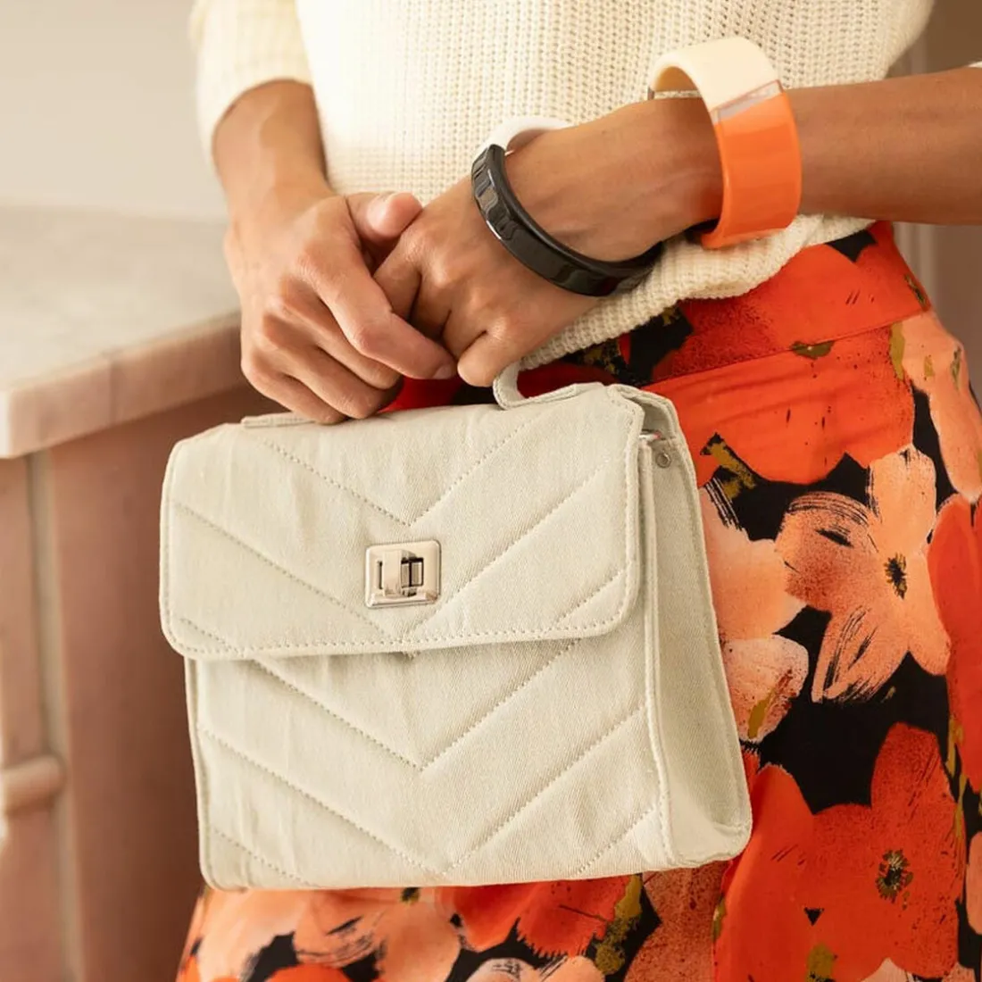 Sac en jean blanc Justine bleu