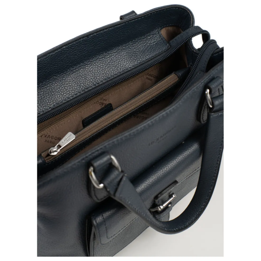 Sac porté main 2 poignées MIRABELLE Bleu pétrole en cuir Lana
