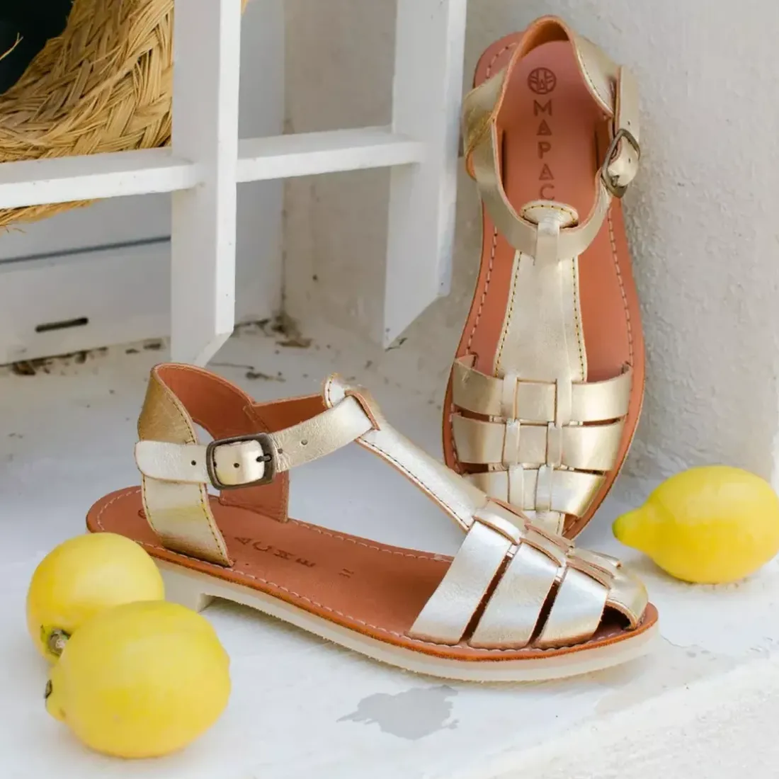 Sandale tressee champagne MATHILDA en cuir