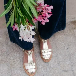 Sandale tressee champagne MATHILDA en cuir