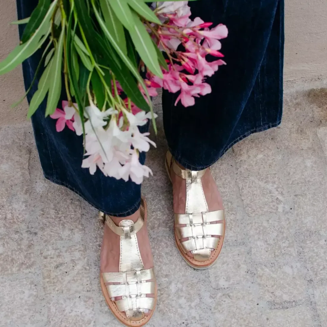 Sandale tressee champagne MATHILDA en cuir