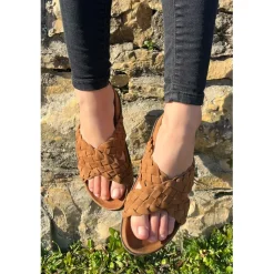 Sandales croisées femme En Cuir - Marron
