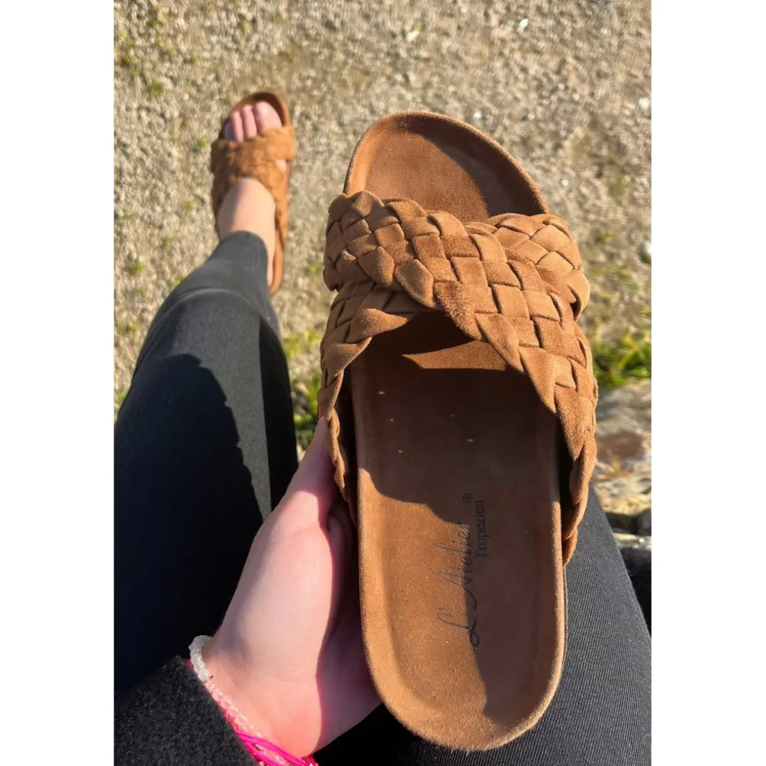 Sandales croisées femme En Cuir - Marron