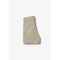 Short fille taille haute Kally kaki clair blanc en coton