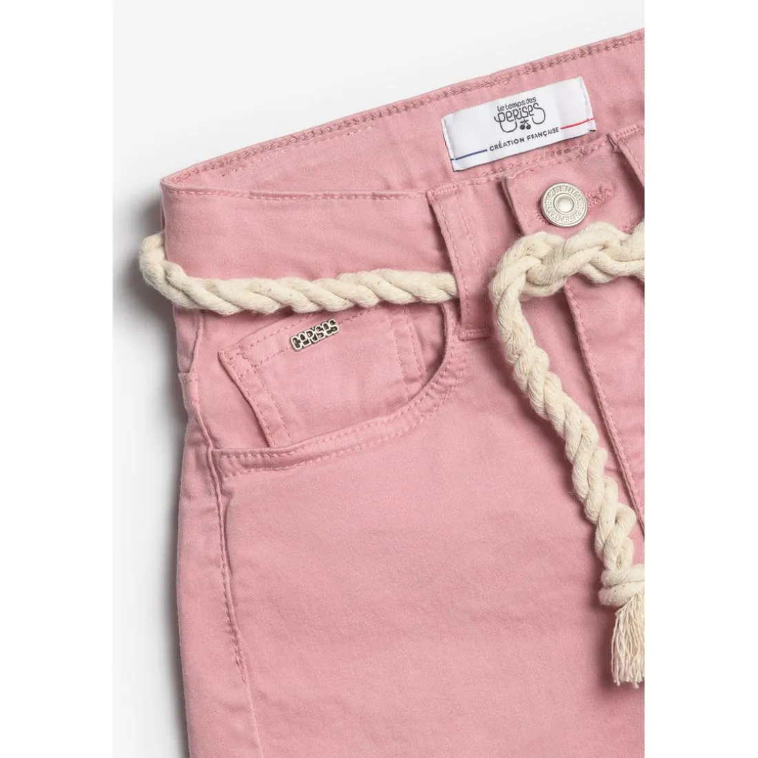 Short fille Tiko taille haute rose poudré en coton
