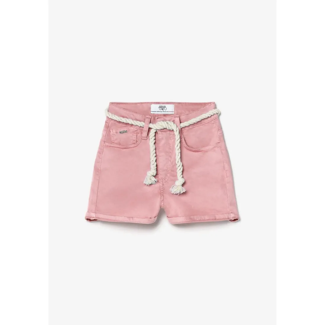 Short fille Tiko taille haute rose poudré en coton